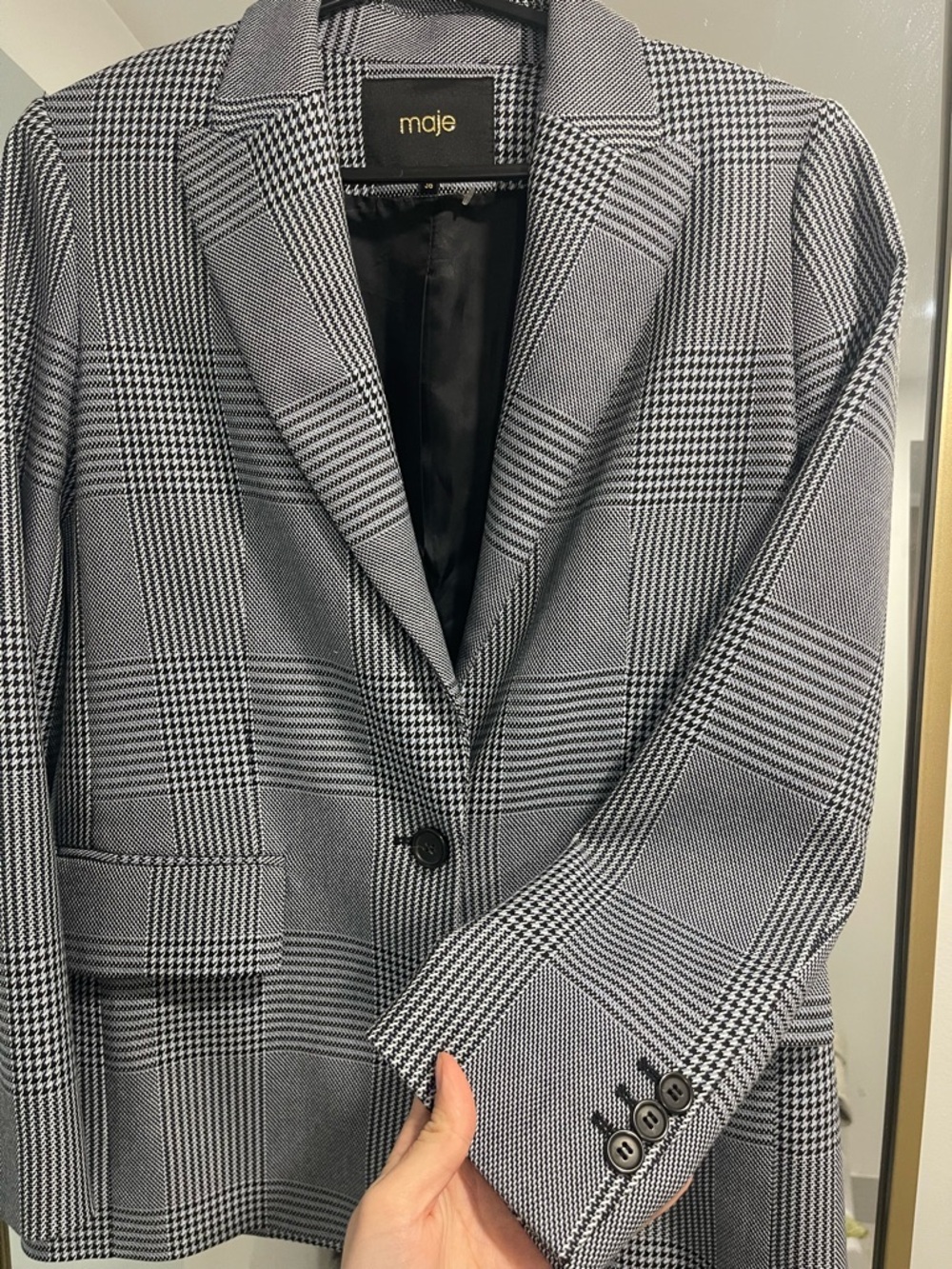 Maje Black White Plaid Blazer Tailored Single Button Structured Jacket 36 - Picture 3 of 9